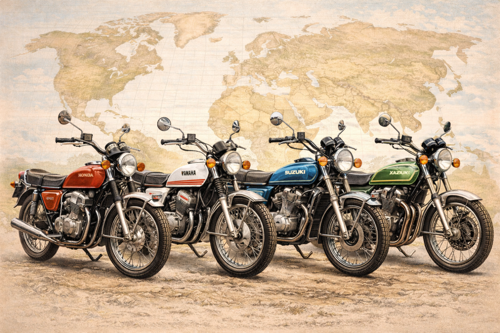 Japanese motorcycles from the 1960s and 1970s driving global adoption of two-wheeled transportation